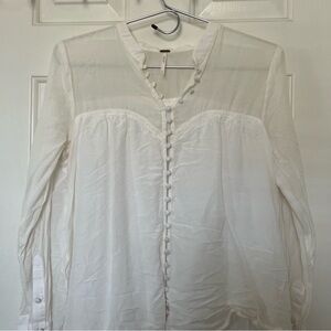 Free People White Button Up Long Sleeve Blouse